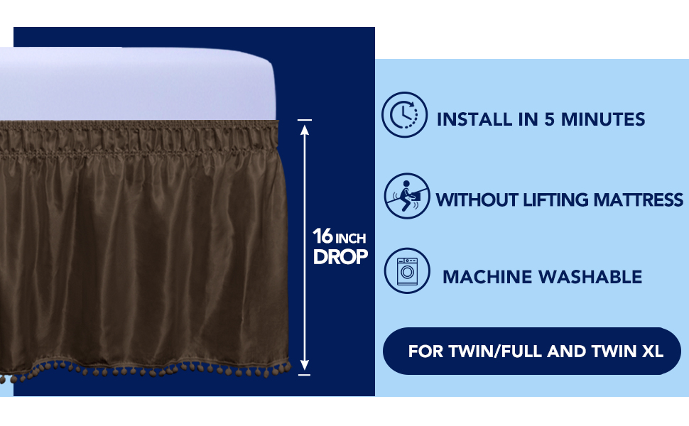 PureFit Satin Silk Pom Pom Wrap Around Bed Skirt with