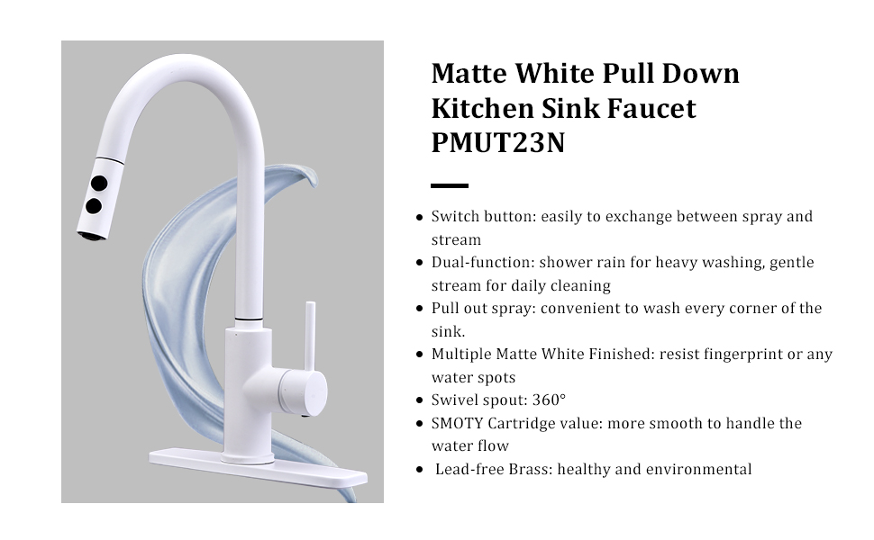 Peppermint Kitchen Sink Faucet Pull Down Matte White Kitchen Faucets