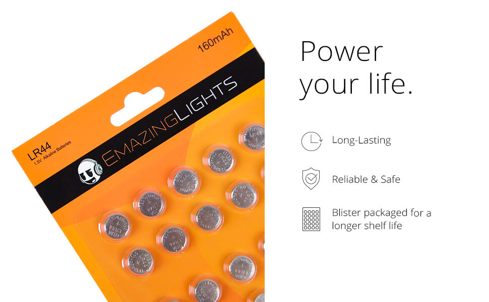 EmazingLights LR44 Battery Packs power your life long lasting reliable safe blister package