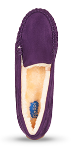 floopi womens indoor outdoor basic memory foam moccasin slipper faux fur collar