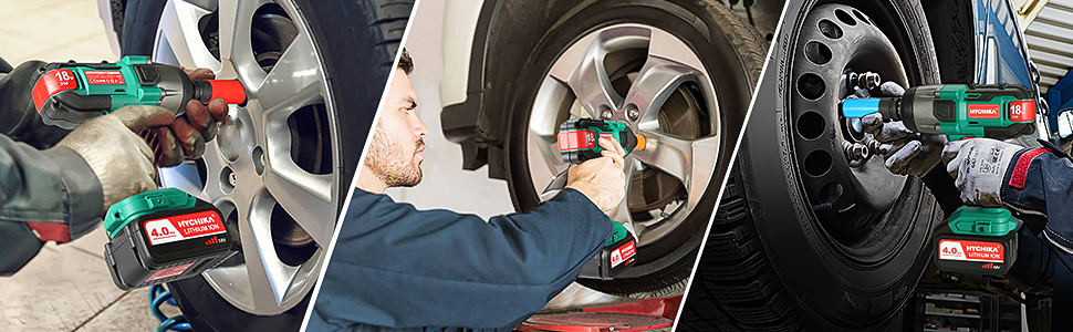 Avvitatore Ad Impulsi 18V, HYCHIKA 350Nm Avvitatori A Massa Battente 3000 IPM, 4.0Ah Batteria 18V, 3x Chiavi A Bussola Per 17/19/21mm, Caricatore Rapido, Mandrino 13mm (1/2), Con Valigetta Rigida 17 Avvitatore a Impulsi