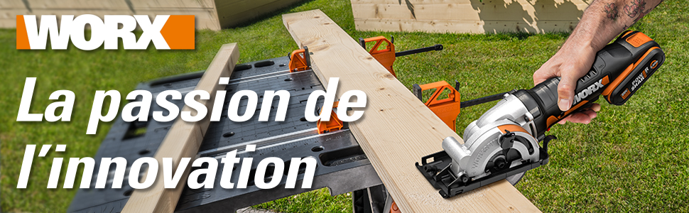 WORX Scie Circulaire Sans Fil 18V(20V MAX), Batterie Powershare, WX527.1 14 scie circulaire coupe bois sans fil électrique lame main guide parallèle outil outillage puissant