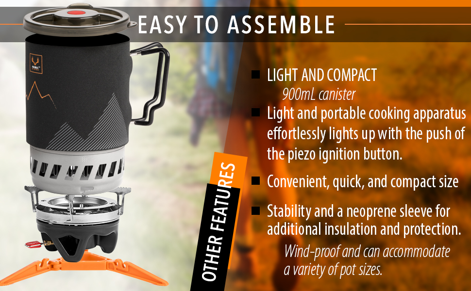 Camping stove light and compact, portable gas stove, wind-proof, 900ml canister