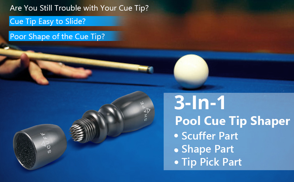 Snooker 3 in 1Cue Tip Shaper, eSynic Profeesional Billiard Snooker Pool