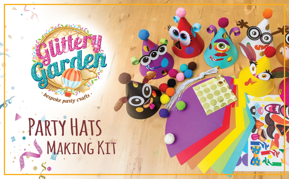 Party Hats Birthday Activity Kit with Stickers, Fun Arts & Crafts for Kids. Animal & Monster
