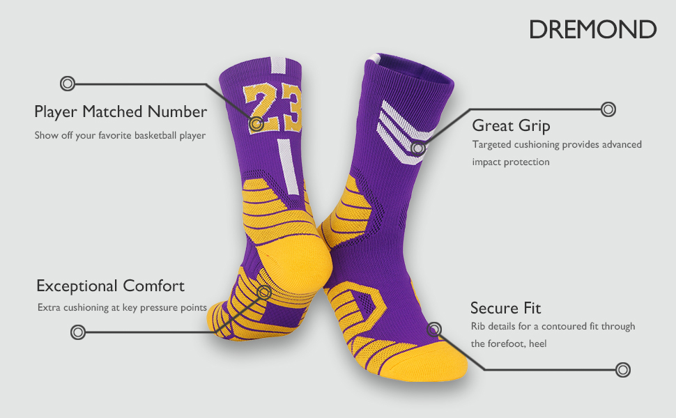 Dremond Men's Basketball Socks (4 Pairs) for Basketball Fans, Athletic
