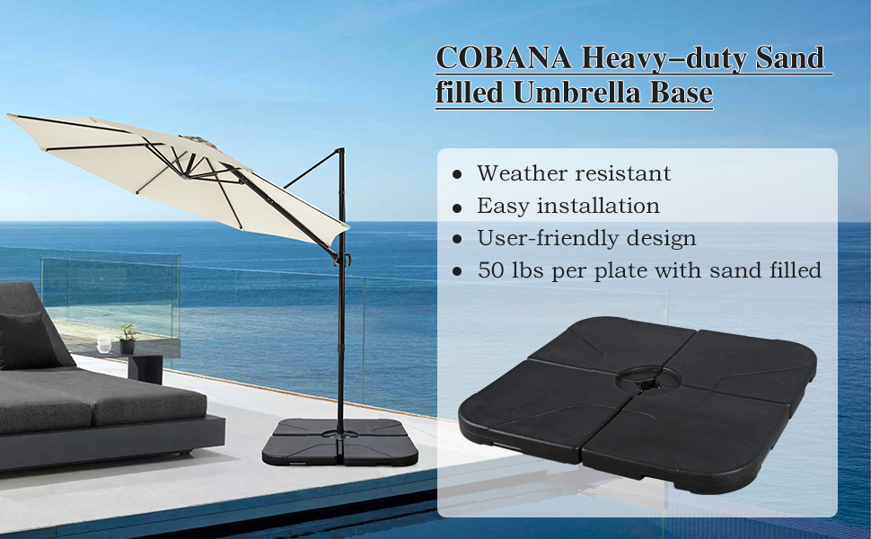 COBANA 4Piece Cantilever Offset Patio Umbrella Base, Easy