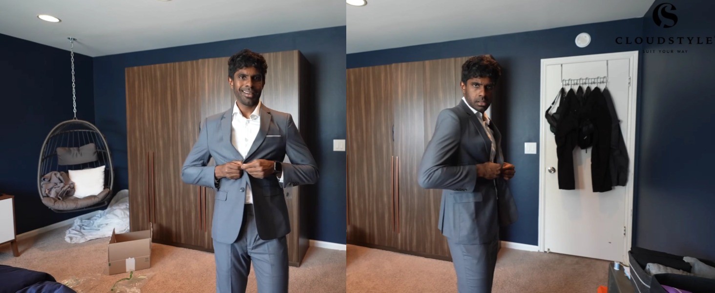 Men's 2-Piece Suits Slim Fit 2 Button Dress Suit Jacket
