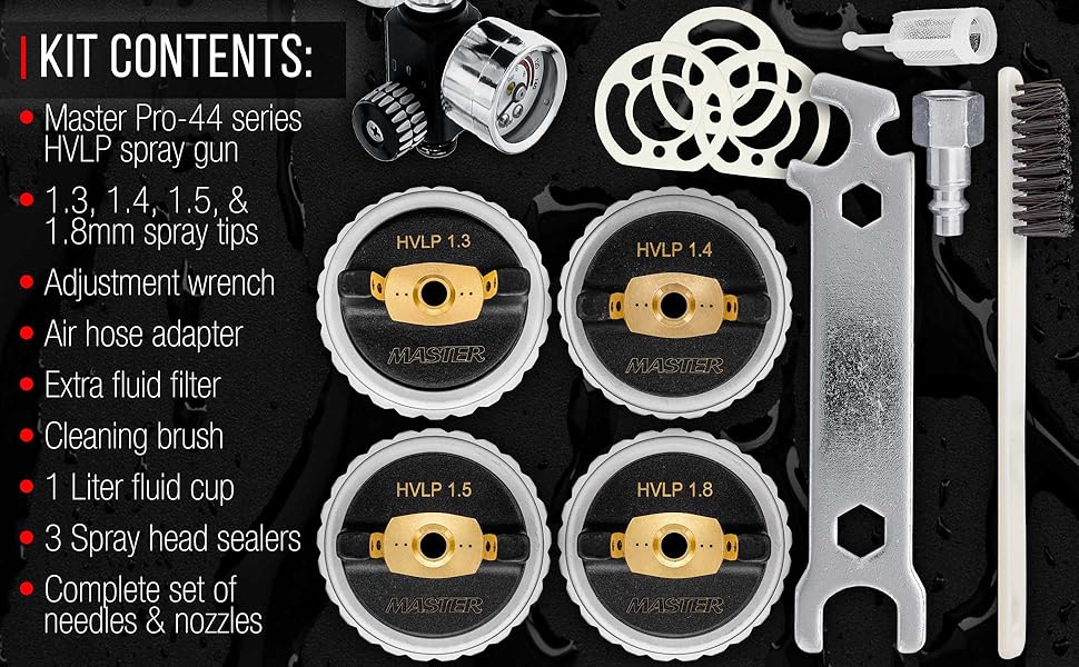Master Pro Series High Performance Ultimate HVLP Spray Gun Kit Accessories