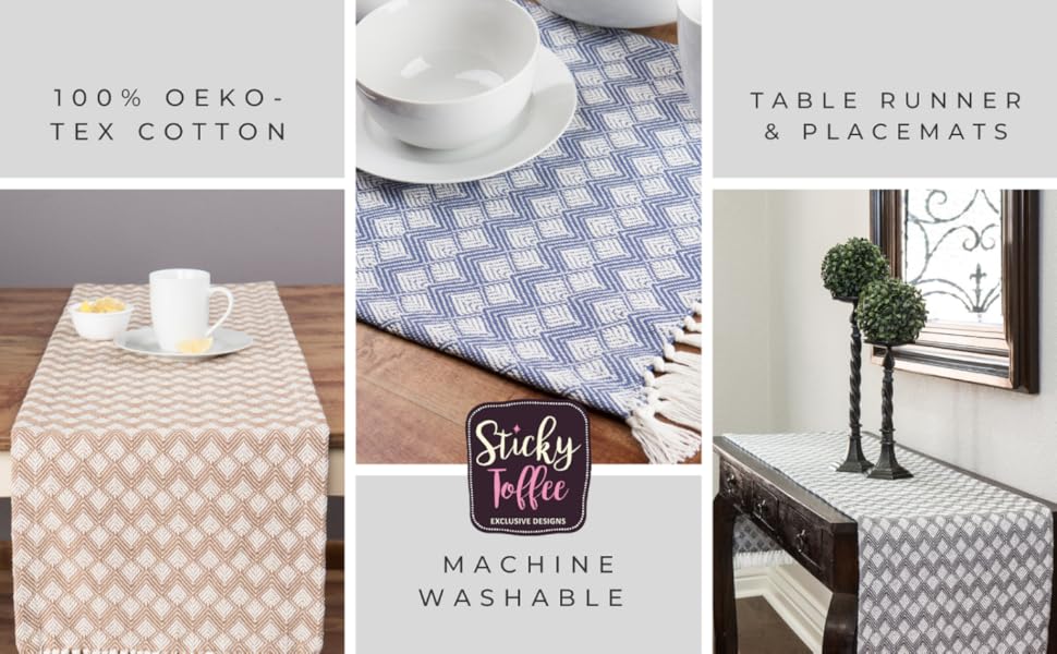 Table Runner Cotton Farmhouse Boho 14x72 in, Table Décor