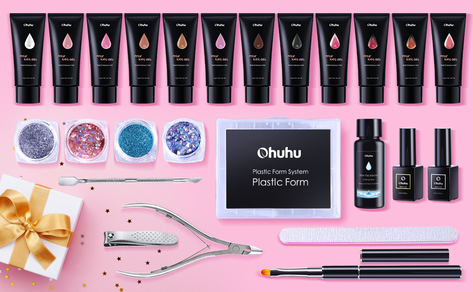 Ohuhu 12 Colors Poly Nail Gel Kit Enhancement Builder Temperature Color Changing Extension