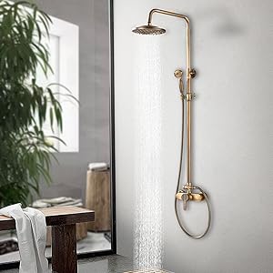 Shower system antique brass.