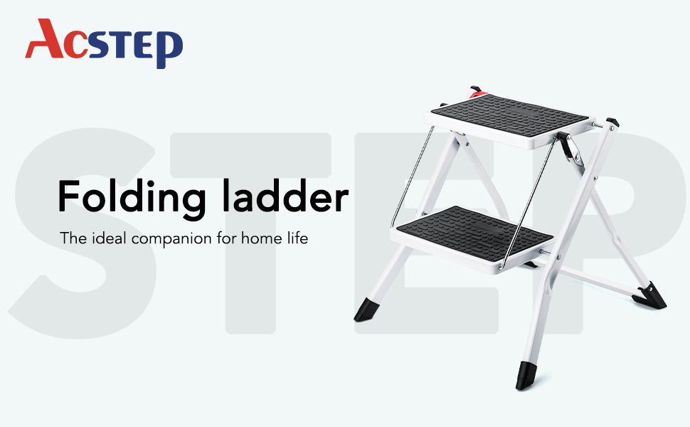 ACKO - Taburete con escalera de 2 peldaños con pedal antideslizante resistente y ancho. Soporta hasta 113 kg 