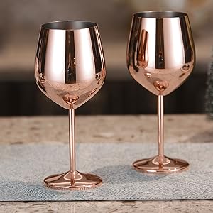 Amazon Com Stainless Steel Stemmed Wine Glasses 18 Oz Shatter Proof Copper Coated Unbreakable Wine Goblets Set Of 2 Wine Glasses