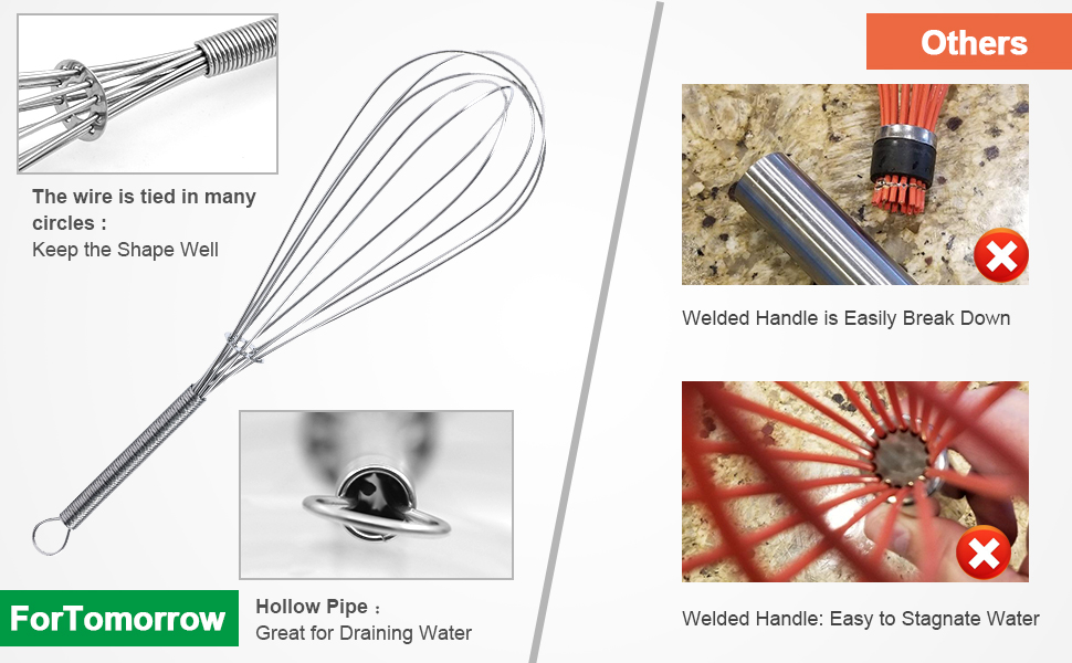 Whisks for Cooking Set, Stainless Steel Wisker for Baking, Blending, RustProof