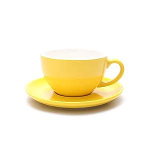 ceramic cappuccino latte art coffee cup and saucer orange color
