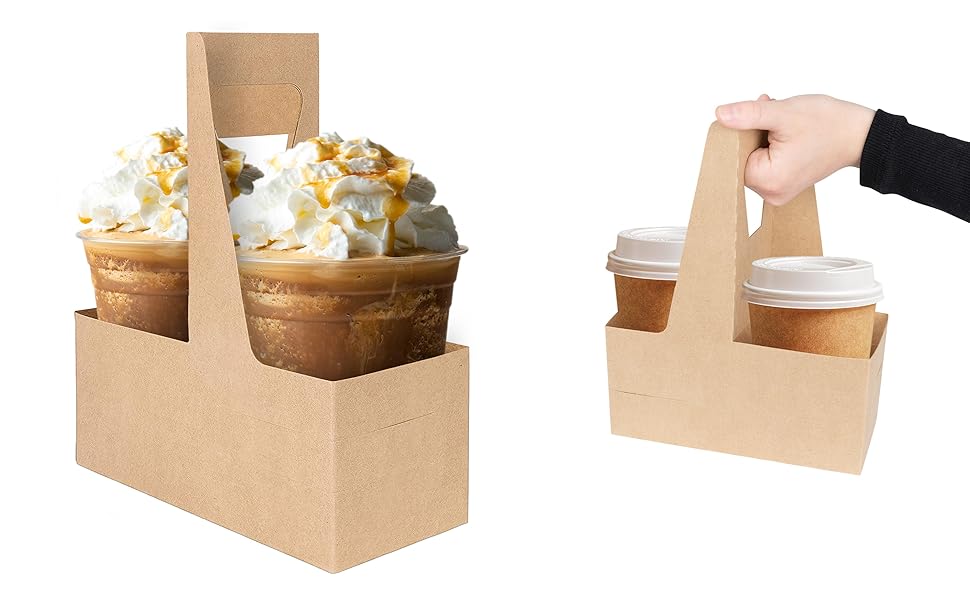 2 Cup Disposable Drink Carrier with Handle (25 Count) Kraft