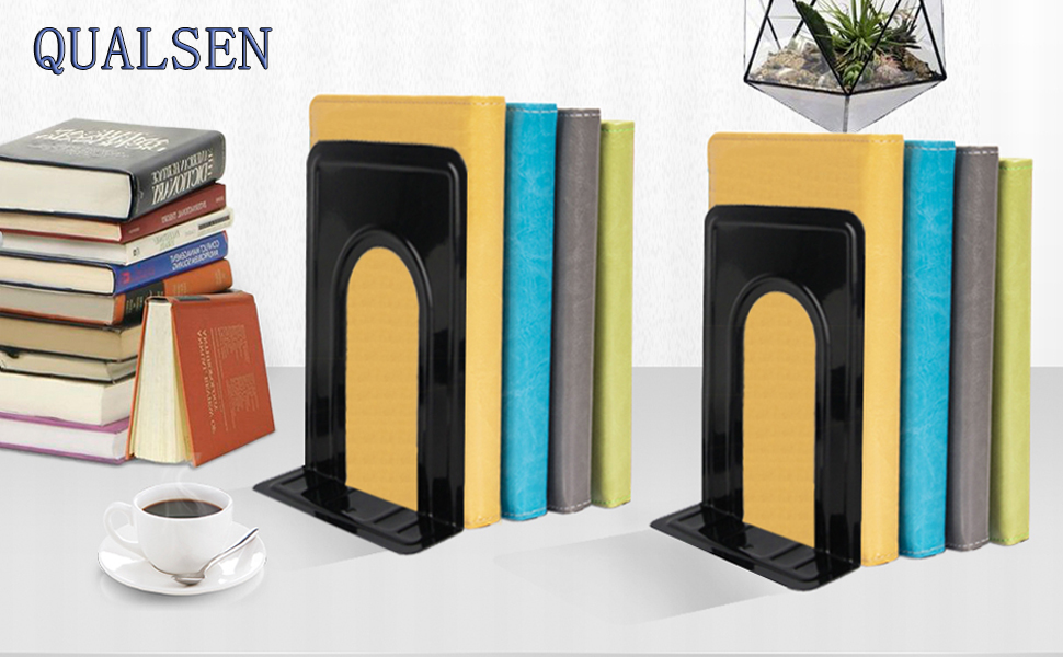 Qualsen Book Ends, Bookends, Heavy Duty Metal Book Ends, Book Ends for