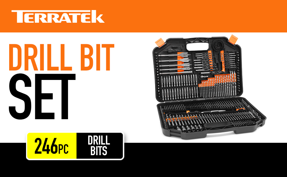 Terratek 246pc Combination Drill Bit Set, Includes HSS Titanium Twist Drill bits, Masonry Drill