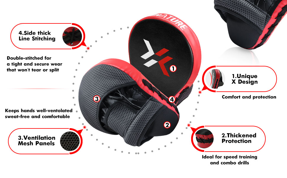 Xnature 2 PCS Essential Curved Boxing MMA Punching Mitts Boxing Pads