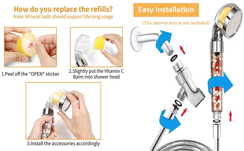 Vitamin C Shower Head Filter, High Pressure Showerhead with Replaceable