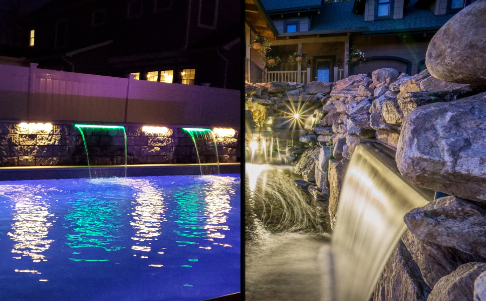 spillway waterfall pond inch water led kit fountain lighted 24 36 cascade outdoor large 48 blade