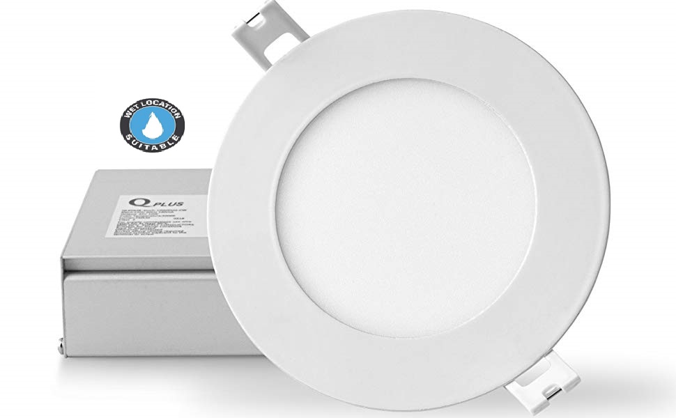 QPLUS 4 Inch Dimmable Slim Panel Recessed LED Pot Lights with Junction Box, Wet Location Rated