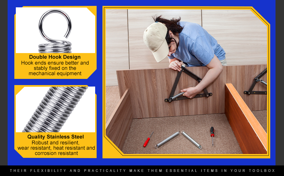 Gisafai 6 Pcs 3/8" x 6-1/2", 0.047" Extension Spring Steel Dual Hook Construction Tension Springs with Hook Ends for Machinery Repair Industrial Screen Door Spring