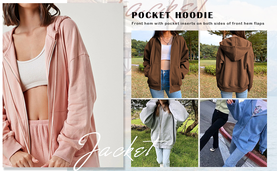 Women Vintage 90s Solid Zipper Front Oversized Long Sleeve