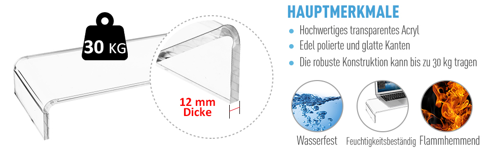 Monitorständer Bildschirmständer TV Bank Aufsatz aus Acrylglas Standfuß für TFT/LCD-Monitore