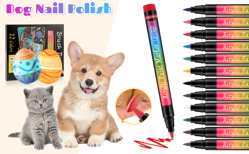 Guiqulai Dog Nail Polish Pen,12 Color Dog Nail Polish