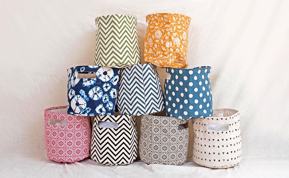 VLiving Round Foldable Canvas Fabric Storage Basket