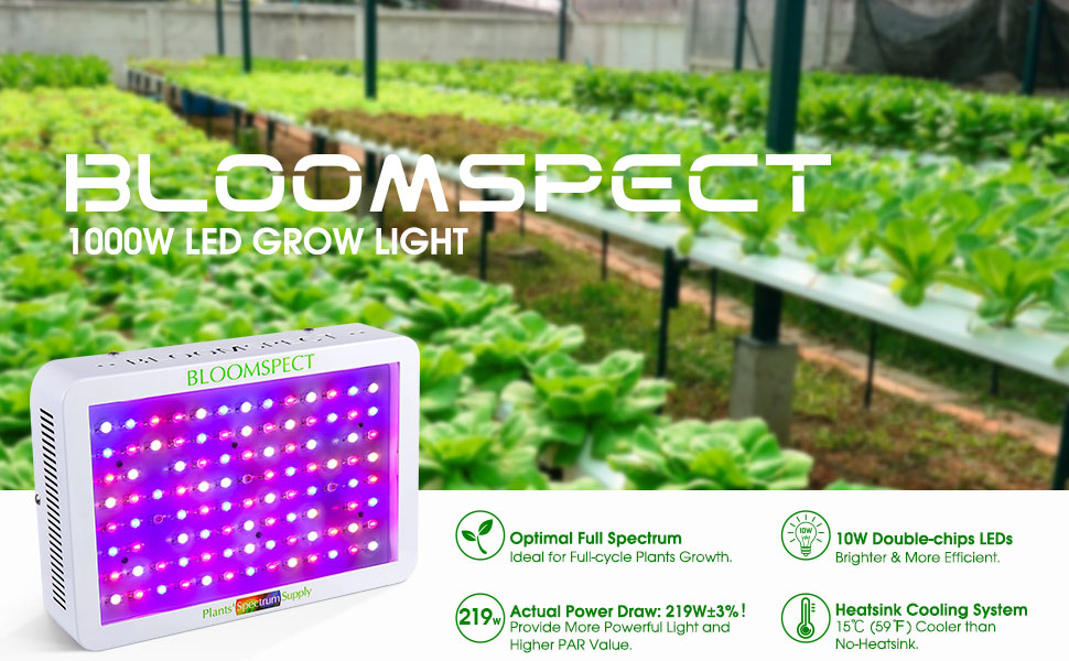 BLOOMSPECT 1000W LED Grow Light Full Spectrum for Indoor Plants with Veg and Bloom