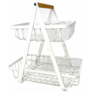 Farmhouse 2-Tier Metal Fruit Storage Basket Organizer Display Stand For Home Decoration (White)