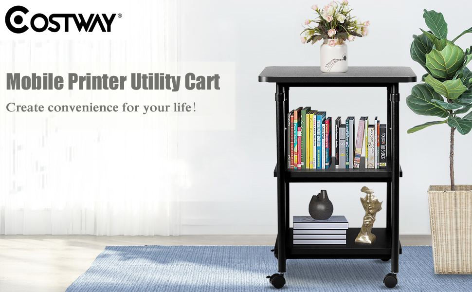 COSTWAY 2/3Tier Mobile Printer Stand with Wheels, Rolling Desk