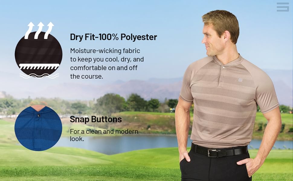 Quick dry fabric to keep you cool, dry and comfortable while golfing. Features hidden snap buttons.