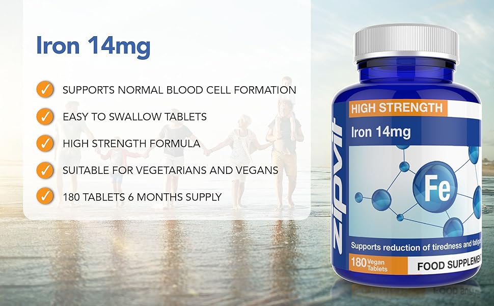 Iron Tablets 14mg, 180 Vegan Tablets. Supports Cognitive Function and