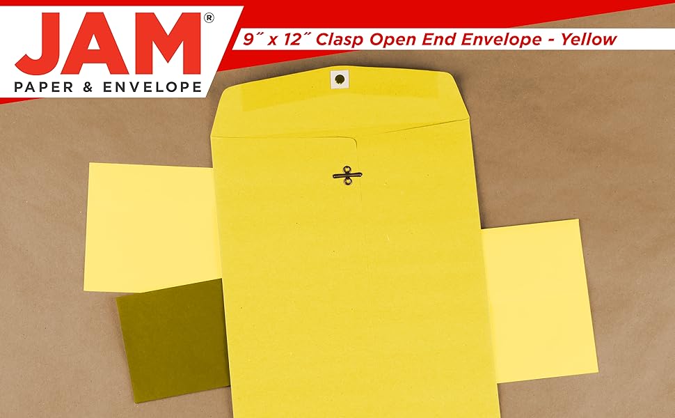 JAM PAPER 9 x 12 Colored Envelopes with Clasp Closure Yellow Recycled Bulk 250