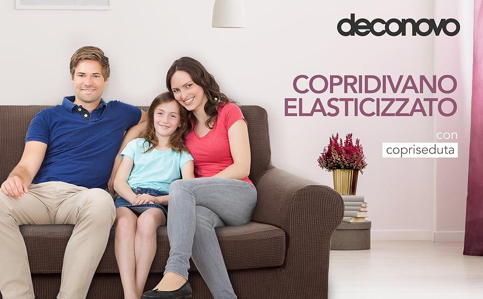 Deconovo Copridivano 4 Posti In Elastico Universale Con Bassetti Per Divano Da 237 A 250cm - Cioccolato 10 copridivano