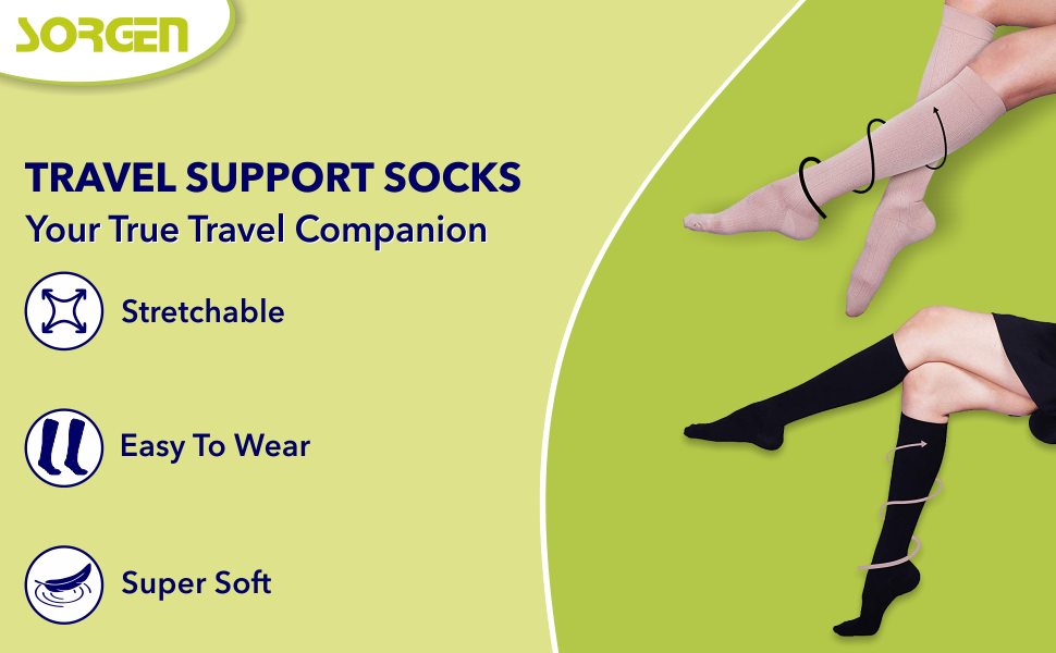 Premium Travel Support Socks Flight Socks (Black, XL) relieves tired and aching legs