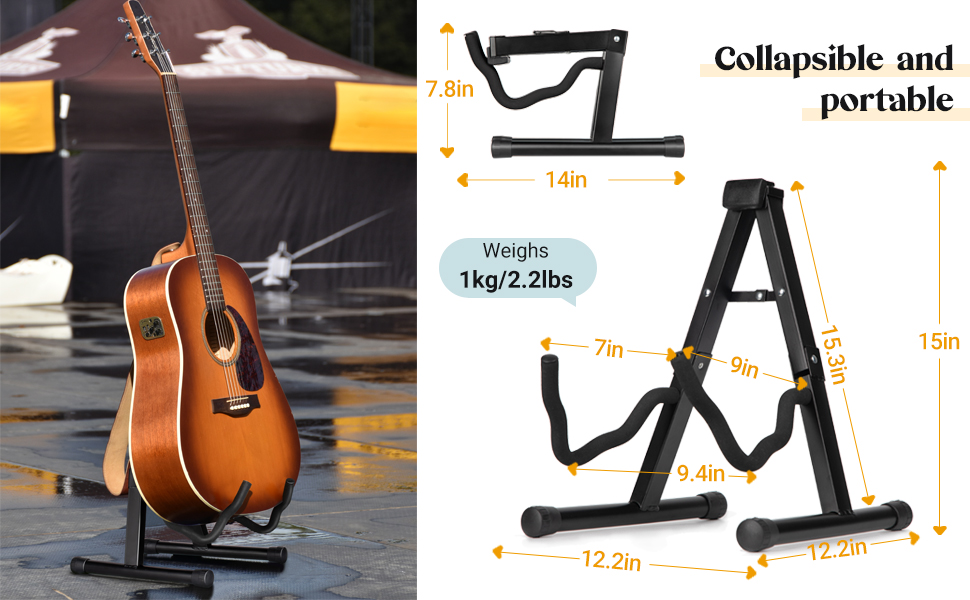 CAHAYA Guitar Stand Folding A frame Floor Universal Metal for Acoustic Classical Electric Bass