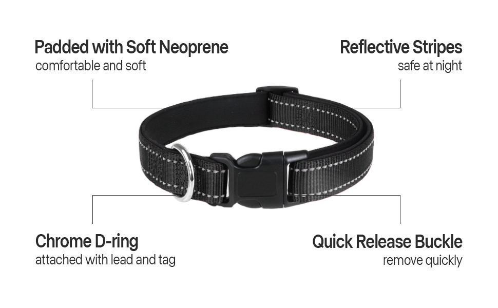 Joytale Reflective Dog Collar,Padded Breathable Soft Neoprene Nylon Pet