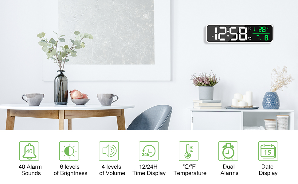 MOSUO Digital Alarm Clock Bedside Mains Powered, Bedside Clock with Big