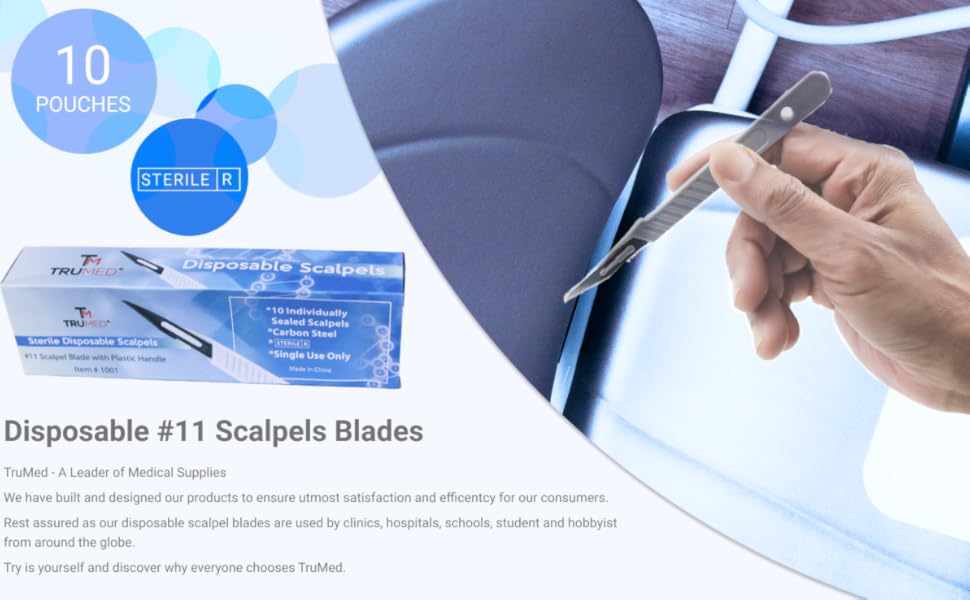 TruMed Disposable Scalpels 11 HighCarbon Steel Blade Surgical