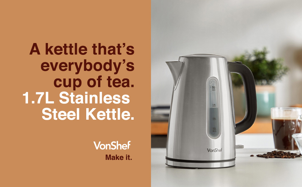 VonShef Electric Kettle 3000W Fast Boil Water Kettle 1.7L, Quiet