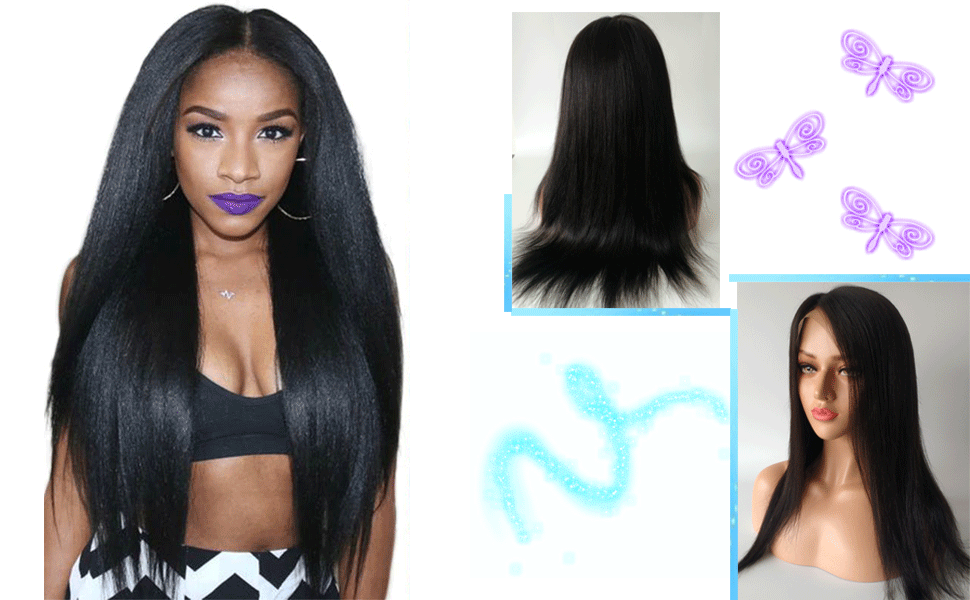 Light Yaki Human Hair Wig 360 Lace Frontal Wig 180 Density
