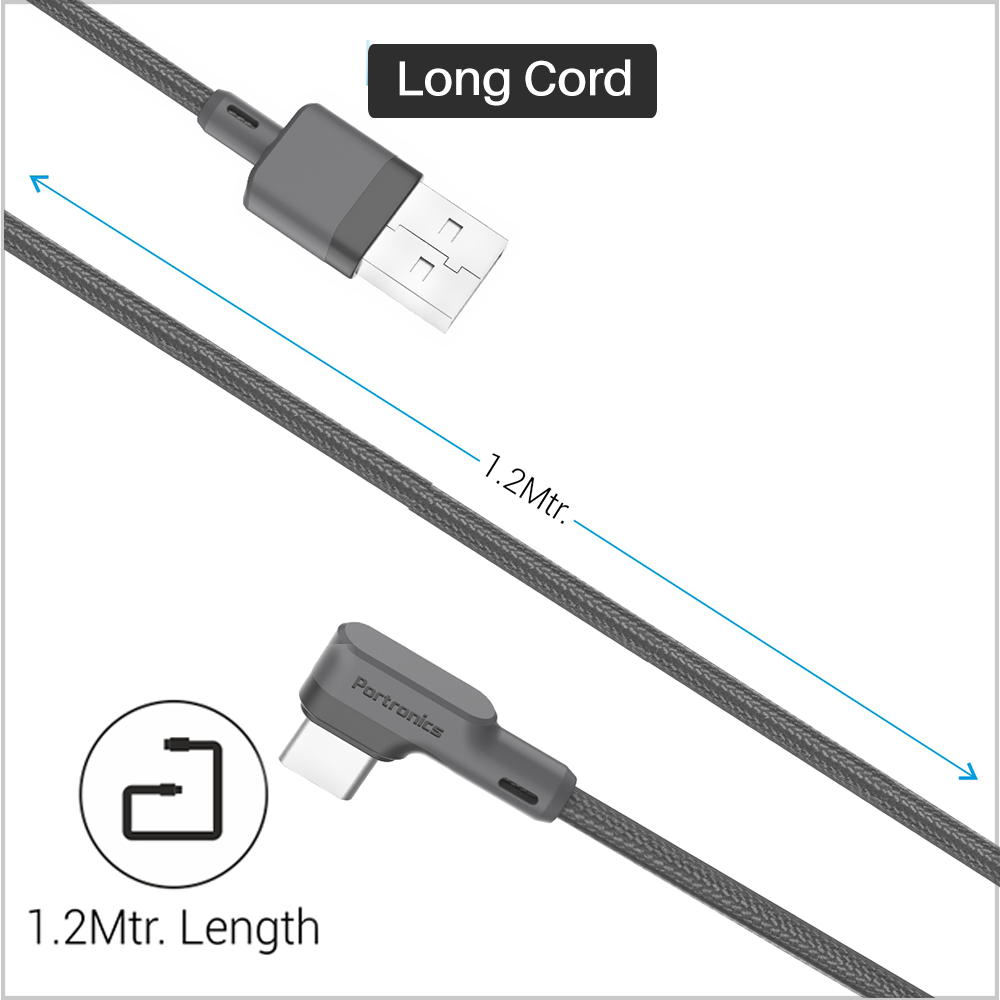Portronics Konnect L POR-1081 Fast Charging 3A Type-C Cable 1.2Meter with Charge & Sync Function for All Type-C Devices (Grey)