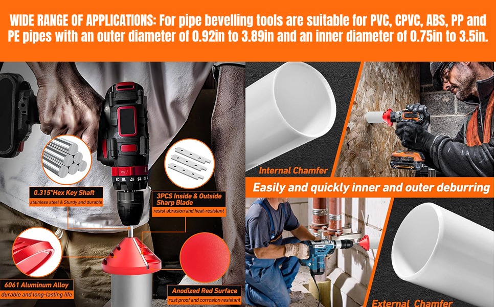 PVC Deburring Tool 2 in 1 Inner Outer Reamer for Pipe Chamfer Plumbing