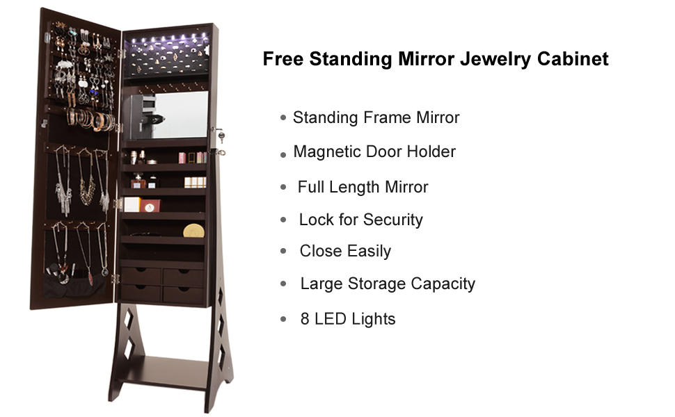 jewelry armoire mirror cabinet with 3 adjustable angles