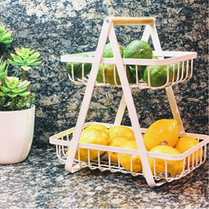 Farmhouse 2-Tier Metal Fruit Storage Basket Organizer Display Stand For Home Decoration (White)